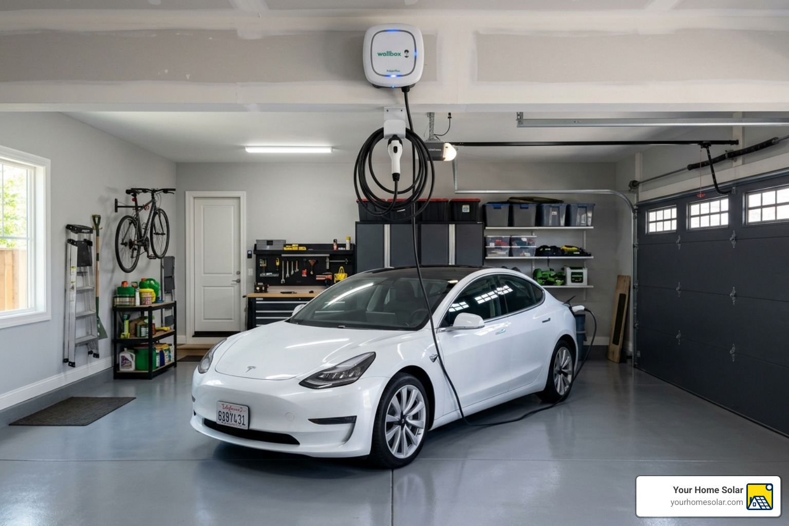 out-of-sight-not-out-of-mind-the-benefits-of-a-ceiling-mounted-ev-charger-image ceiling mounted ev charger in modern garage - ceiling mounted ev charger