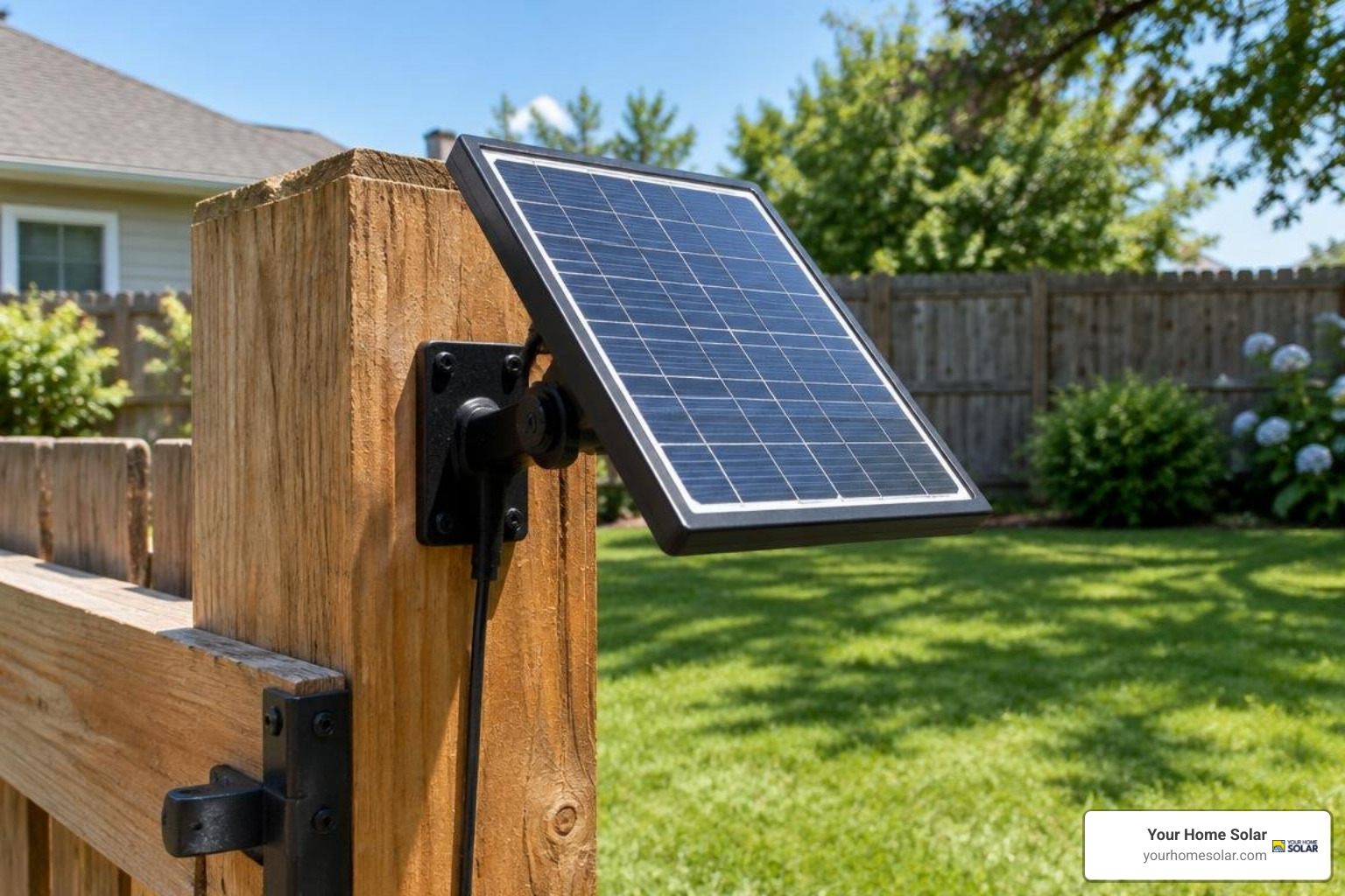 10w-solar-panel-price-breakdown-real-costs-for-gate-openers-and-batteries-image 10W solar panel on an outdoor gate post